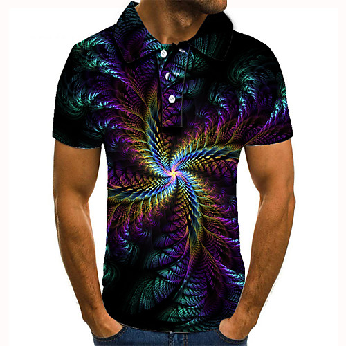 

Men's Golf Shirt 3D Print Optical Illusion Graphic Prints Button-Down Short Sleeve Street Tops Casual Fashion Cool Rainbow / Sports