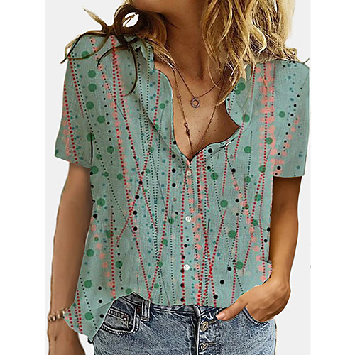 

Women's Floral Theme Geometric Blouse Shirt Polka Dot Graphic Button Print Shirt Collar Basic Streetwear Tops White Green