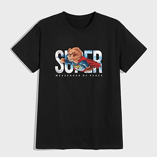 

Men's Tee T shirt Hot Stamping Graphic Prints Toy Bear Print Short Sleeve Casual Tops 100% Cotton Basic Designer Big and Tall Black