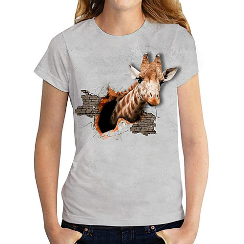 

Women's 3D Printed T shirt 3D Giraffe Animal Print Round Neck Basic Tops White Black Gray