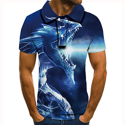 

Men's Golf Shirt 3D Print Graphic Prints Dinosaur Animal Button-Down Short Sleeve Street Tops Casual Fashion Cool Blue / Sports