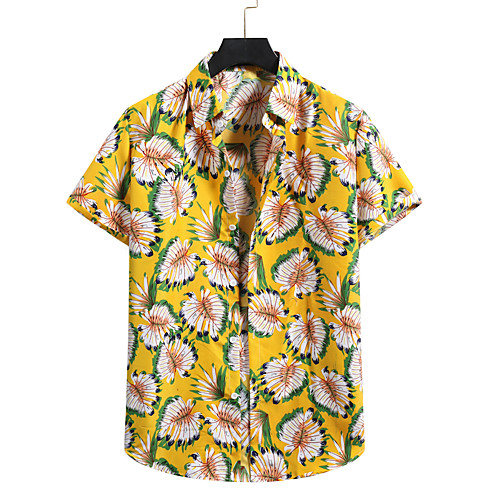 

Men's Shirt Other Prints Plants Print Short Sleeve Casual Tops Hawaiian Black Yellow