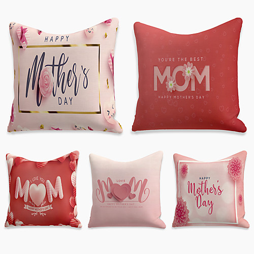 

Mother's Day Cushion Cover 5PC Linen Soft Decorative Square Throw Pillow Cover Cushion Case Pillowcase for Sofa Bedroom 45 x 45 cm (18 x 18 Inch) Superior Quality Machine Washable Double Side Print Pink