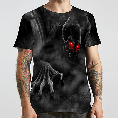 

Men's Unisex Tee T shirt Shirt 3D Print Graphic Prints Skull Plus Size Print Short Sleeve Casual Tops Fashion Designer Big and Tall Round Neck Black / Sports / Summer
