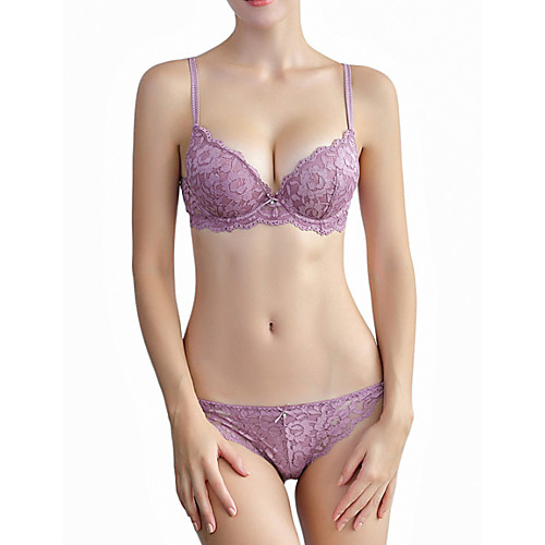 

Women's Bra & Panty Set Underwire Bra 3/4 Cup Solid Color Sexy Purple