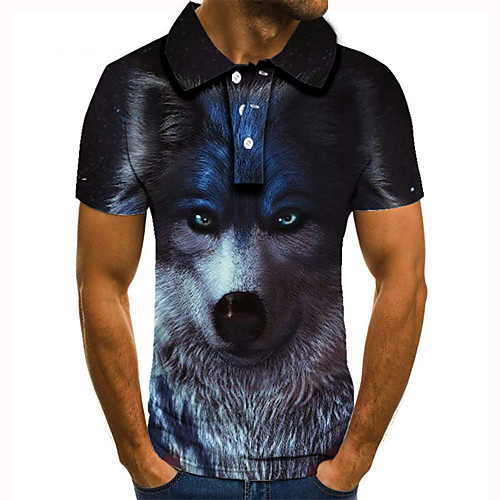 

Men's Golf Shirt 3D Print Graphic Prints Wolf Animal Button-Down Short Sleeve Street Tops Casual Fashion Cool Black / Sports