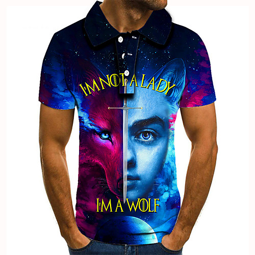 

Men's Golf Shirt Tennis Shirt 3D Print Graphic Prints Human Button-Down Short Sleeve Street Tops Casual Fashion Cool Blue / Sports