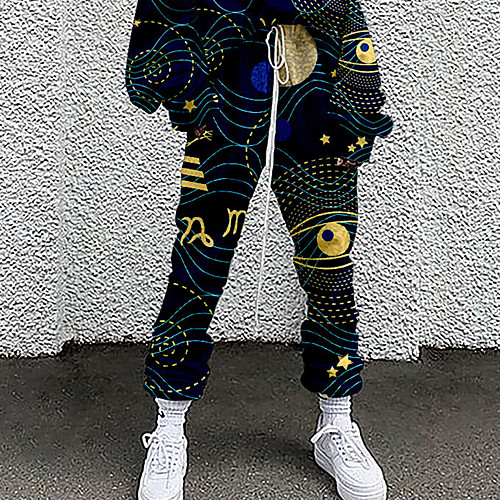 

Women's Fashion Casual / Sporty Comfort Going out Weekend Active Pants Galaxy Graphic Prints Full Length Pocket Elastic Drawstring Design Print Blue Yellow Royal Blue Navy Blue Beige