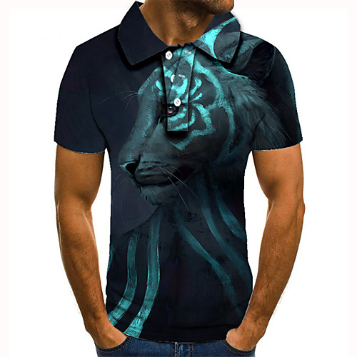 

Men's Golf Shirt Tennis Shirt 3D Print Tiger Animal Button-Down Short Sleeve Street Tops Casual Fashion Cool Navy Blue / Sports
