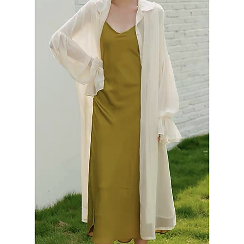 

Women's Trench Coat Daily Spring Long Coat V Neck Regular Fit Sporty Casual Jacket Long Sleeve Solid Colored Mesh White