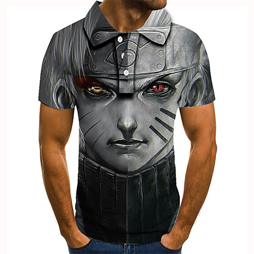 

Men's Golf Shirt 3D Print Anime Graphic Prints Button-Down Short Sleeve Street Tops Casual Fashion Cool Gray / Sports