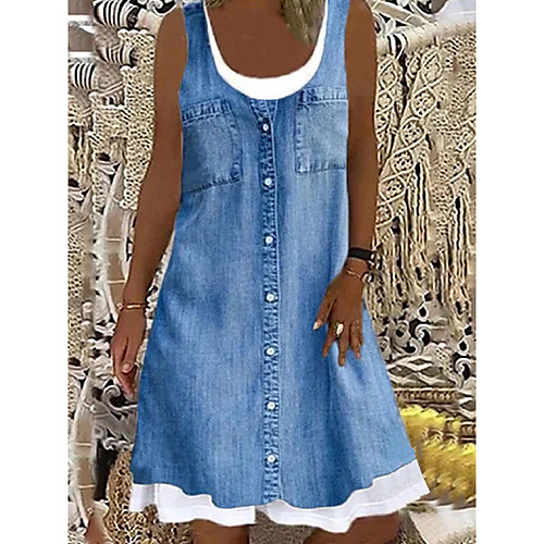 

Women's Shift Dress Knee Length Dress Sleeveless Pattern Spring Summer Round Neck Chic & Modern Casual / Daily 2021 S M L XL XXL XXXL / Loose