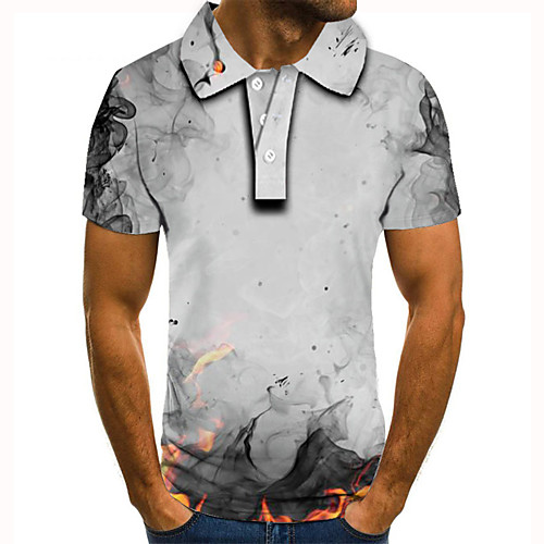 

Men's Golf Shirt Tennis Shirt 3D Print Graphic Prints Flame Button-Down Short Sleeve Street Tops Casual Fashion Cool Gray / Sports