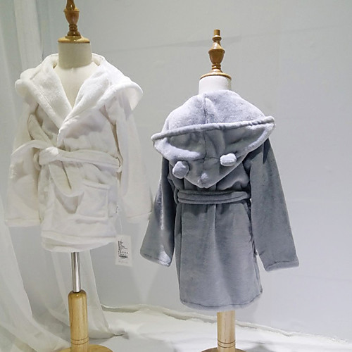 

Flannel Bathrobe for Baby,White/Grey Cute Soft Absorbent Home Wear
