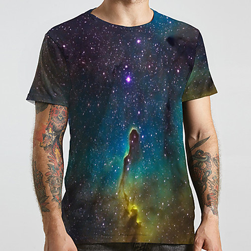 

Men's Unisex Tee T shirt 3D Print Galaxy Graphic Prints Plus Size Print Short Sleeve Casual Tops Basic Designer Big and Tall Blue