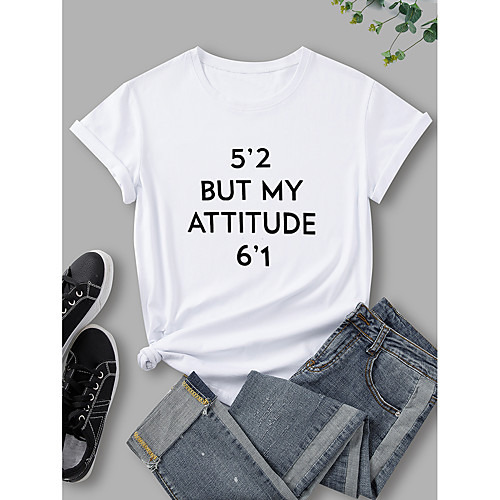

Women's T shirt Graphic Print Round Neck Tops 100% Cotton Basic Basic Top White Black Blue