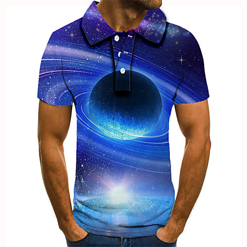 

Men's Golf Shirt Tennis Shirt 3D Print Graphic Prints Starry Sky Button-Down Short Sleeve Street Tops Casual Fashion Cool Blue / Sports