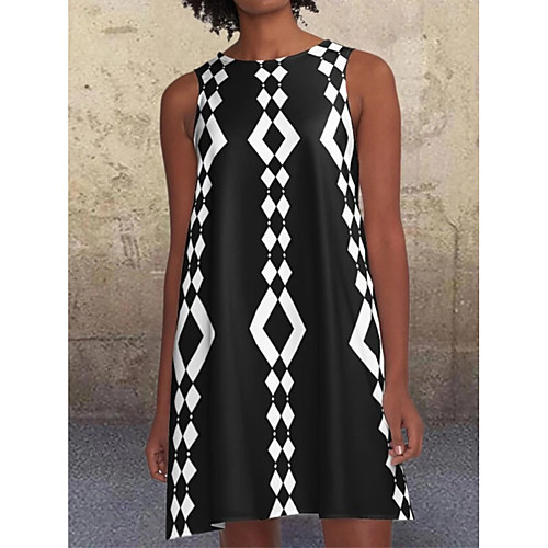 

european and american cross-border women's clothing amazon aliexpress one-line skirt multicolor geometric positioning printing sleeveless a-line mid-skirt