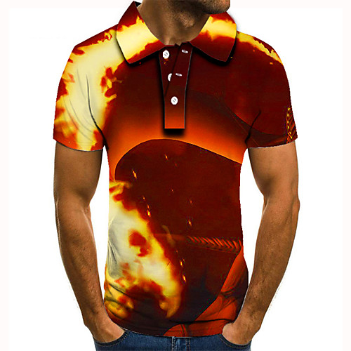 

Men's Golf Shirt 3D Print Graphic Prints Flame Button-Down Short Sleeve Street Tops Casual Fashion Cool Red / Sports