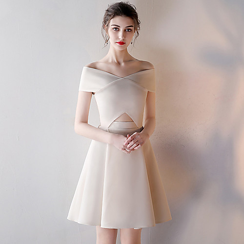 

european and american small evening dress short 2020 new birthday party party one-shoulder thin champagne banquet dress