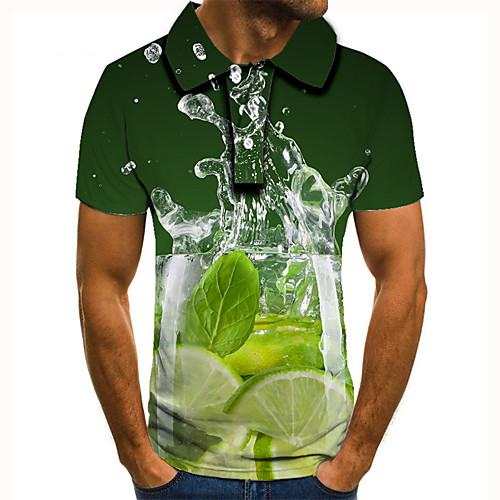 

Men's Golf Shirt 3D Print Graphic Prints Drink Button-Down Short Sleeve Street Tops Casual Fashion Cool Green / Sports