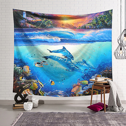 

Wall Tapestry Art Decor Blanket Curtain Hanging Home Bedroom Living Room Decoration Polyester Ancient World of Underwater Dolphins
