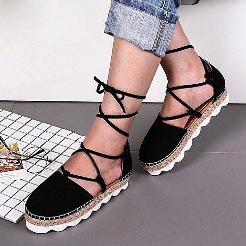 

Women's Sandals Platform Open Toe Suede PU Solid Colored Black Pink Gray