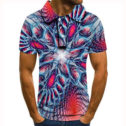 

Men's Golf Shirt Tennis Shirt 3D Print Abstract Graphic Prints Button-Down Short Sleeve Street Tops Casual Fashion Cool Blue / Sports