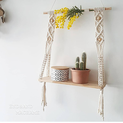 

Nordic Hand-Woven Cotton Macrame Tapestries Rack Wooden Shelves Wall Decorative Shelves Wall Hanging Shelves Ornament 501560cm