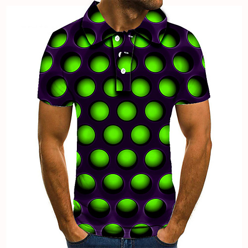 

Men's Golf Shirt Tennis Shirt 3D Print Circle Geometric Button-Down Short Sleeve Street Tops Casual Fashion Cool Green / Sports