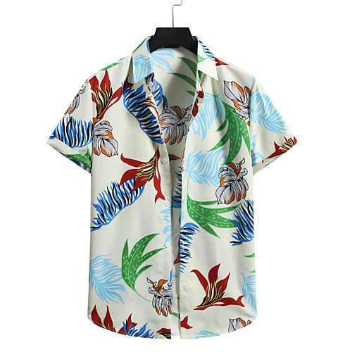 

Men's Shirt Other Prints Plants Print Short Sleeve Casual Tops Hawaiian Button Down Collar Yellow White