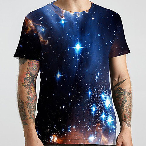 

Men's Unisex Tee T shirt 3D Print Galaxy Graphic Prints Plus Size Print Short Sleeve Casual Tops Basic Designer Big and Tall Blue