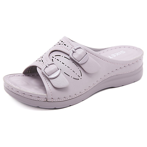 

Women's Sandals Comfort Shoes Wedge Heel PU Solid Colored Purple Blue Khaki