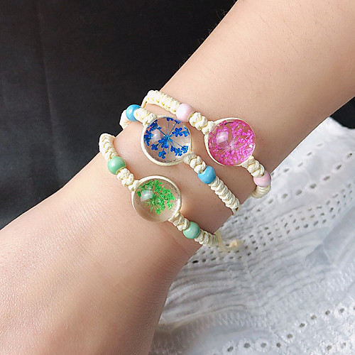 

3pcs Women's Bracelet Loom Bracelet Crystal Bracelet Braided Flower Weave Holiday Trendy Korean Cute Sweet Glass Bracelet Jewelry Rainbow For Gift Prom Birthday Beach Festival