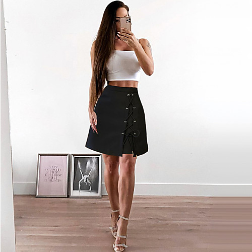 

Women's Date Going out Party Elegant Skirts Solid Colored Split Drawstring Black
