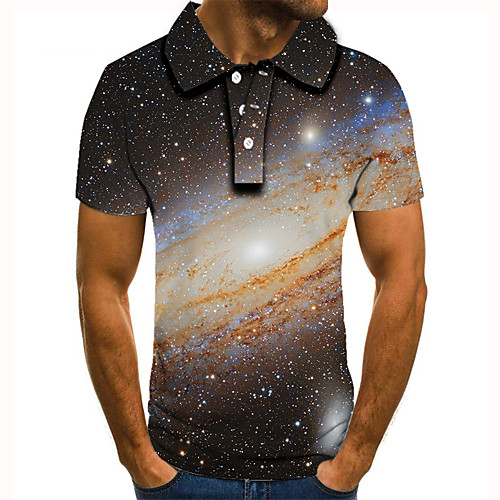 

Men's Golf Shirt Tennis Shirt 3D Print Galaxy Graphic Prints Button-Down Short Sleeve Street Tops Casual Fashion Cool Blue / Sports