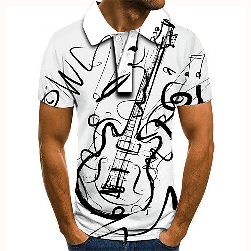 

Men's Golf Shirt Tennis Shirt 3D Print Graphic Prints Guitar Button-Down Short Sleeve Street Tops Casual Fashion Cool White / Sports