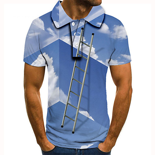 

Men's Golf Shirt Tennis Shirt 3D Print 3D Graphic Prints Clouds Button-Down Short Sleeve Street Tops Casual Fashion Cool Blue / Sports
