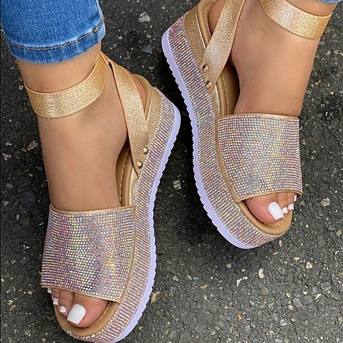 

Women's Sandals Platform Sandals Wedge Heel Round Toe PU Sparkling Glitter Solid Colored Dark Brown Black Gold