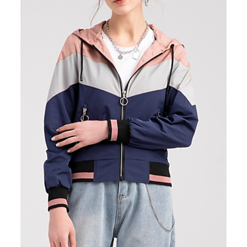 

Women's Jacket Daily Fall Spring Regular Coat Regular Fit Sporty Elegant Jacket Long Sleeve Color Block Patchwork Yellow Blushing Pink