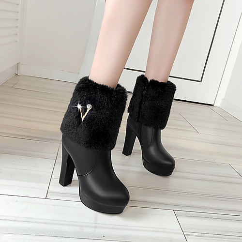 

Women's Boots Chunky Heel Round Toe Mid Calf Boots Booties Ankle Boots PU Solid Colored Pink White Black / Mid-Calf Boots