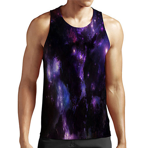 

Men's Unisex Tank Top Undershirt Shirt 3D Print Galaxy Graphic Prints Plus Size Print Sleeveless Casual Tops Basic Designer Big and Tall Round Neck Blue / Summer