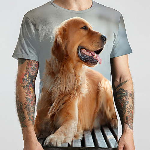 

Men's Unisex Tee T shirt Shirt 3D Print Dog Graphic Prints Animal Plus Size Print Short Sleeve Casual Tops Basic Designer Big and Tall Round Neck Light Green / Summer