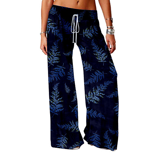 

Women's Basic Soft Comfort Loose Daily Home Chinos Pants Graphic Prints Leaves Print Full Length Elastic Drawstring Design Print Blue Yellow Blushing Pink Green Black