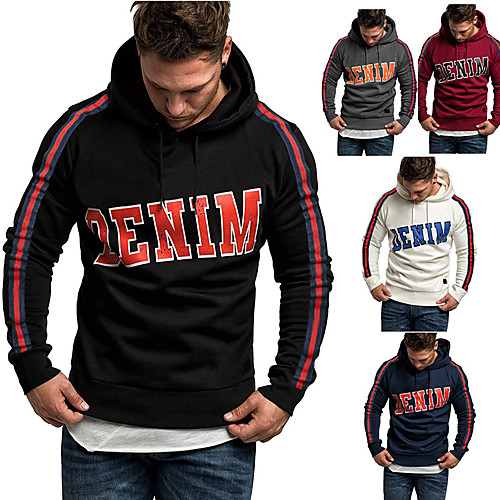 

Men's Pullover Hoodie Sweatshirt Letter Patchwork Hooded Daily Fitness Basic Thin fleece Hoodies Sweatshirts Long Sleeve White Black Dark Gray