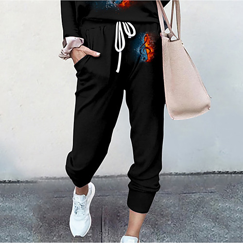 

Women's Basic Soft Comfort Daily Home Jogger Pants Graphic Prints Graffiti Full Length Elastic Drawstring Design Print Black Red Wine Gold