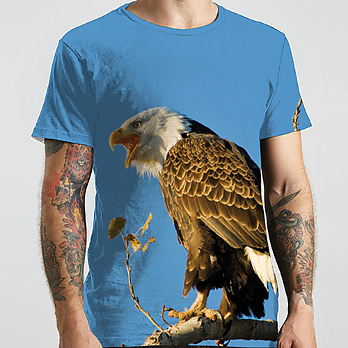 

Men's Unisex Tee T shirt Shirt 3D Print Graphic Prints Eagle Animal Plus Size Print Short Sleeve Casual Tops Basic Designer Big and Tall Round Neck Blue / Summer