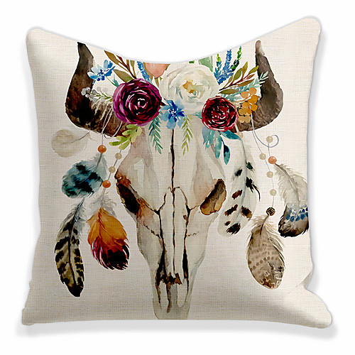 

Double Side 1 Pc Cushion Cover Print 45x45cm Faux Linen for Sofa Bedroom Animal Yak