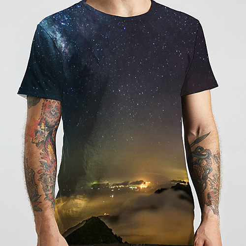 

Men's Unisex Tee T shirt 3D Print Galaxy Graphic Prints Plus Size Print Short Sleeve Casual Tops Basic Designer Big and Tall Black