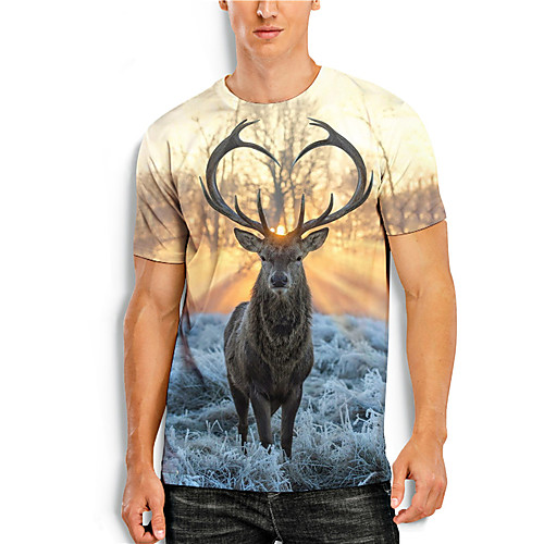 

Men's Tees T shirt 3D Print Graphic Prints Deer Animal Print Short Sleeve Daily Tops Casual Designer Big and Tall Yellow